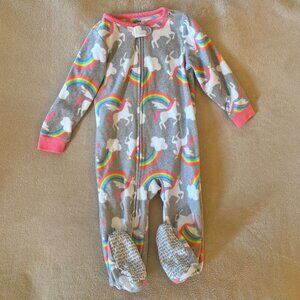 CARTER'S Baby Girl's FLEECE FOOTED ZIPPER SLEEPER Size 24M Rainbow & Unicorns
